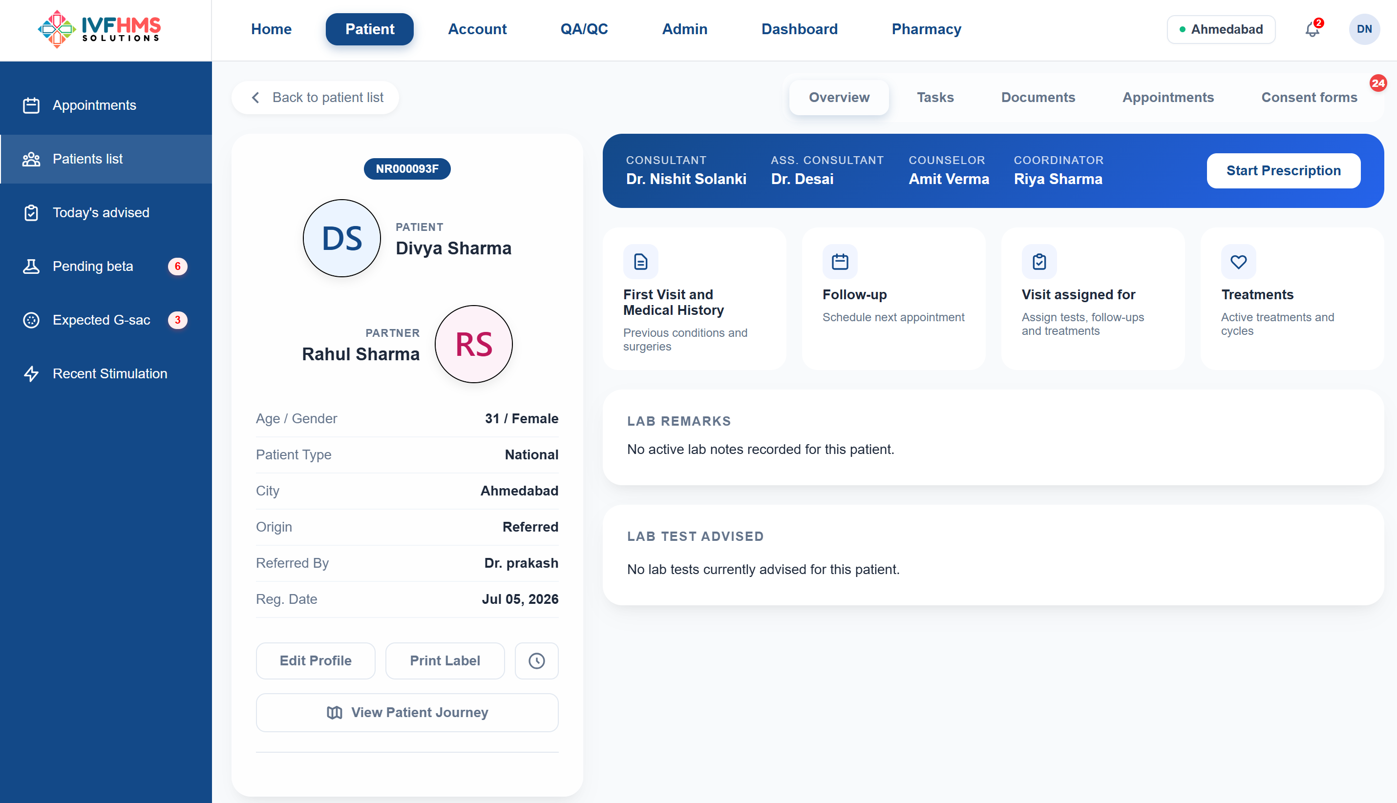 Patient Mangement Interface